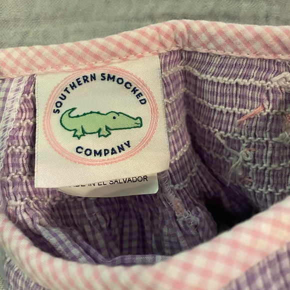 3 months Southern Smocked Company purple/pink smocked gingham bunny dress - Picture 6 of 10